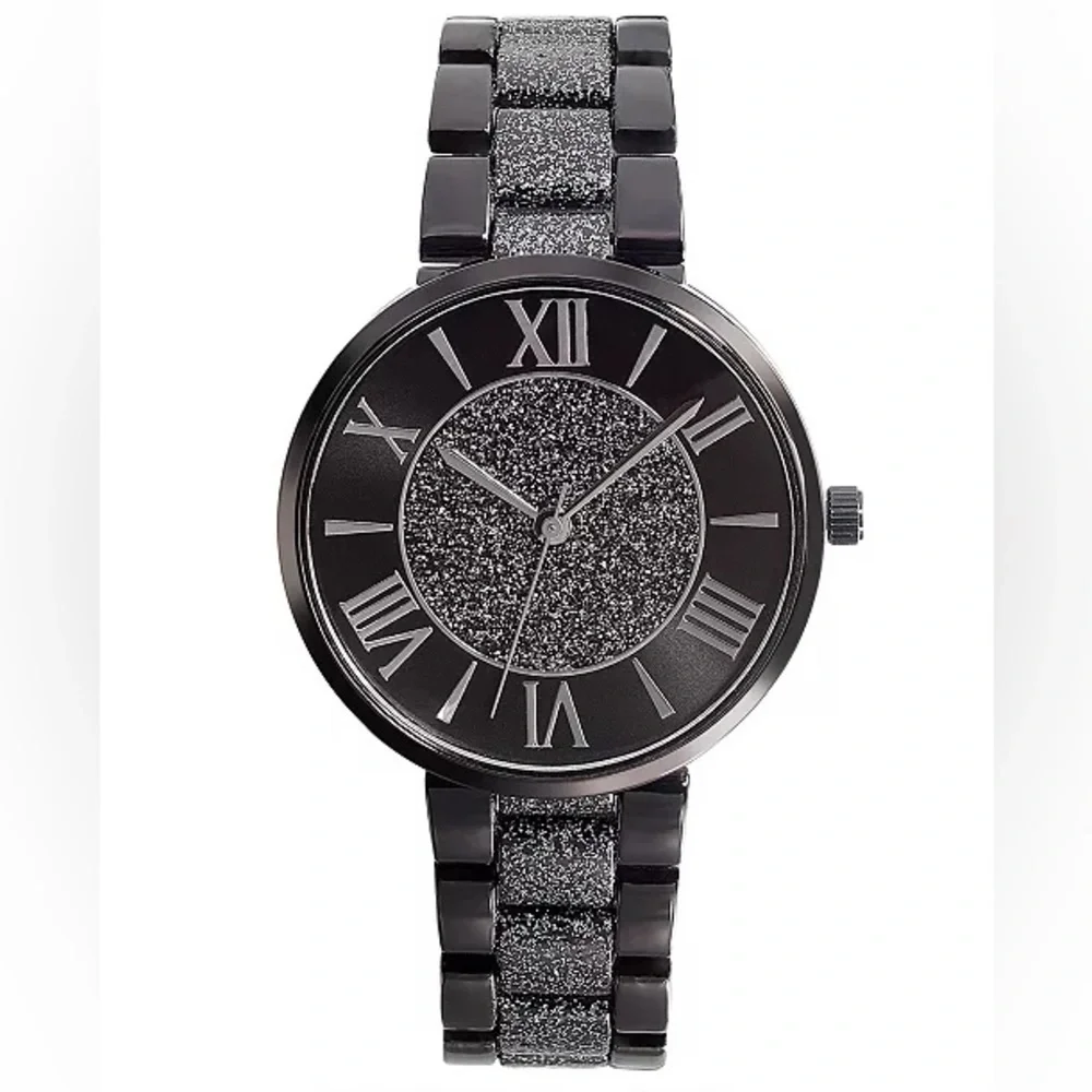 NIB Women's Glitter Black-Tone Bracelet Watch